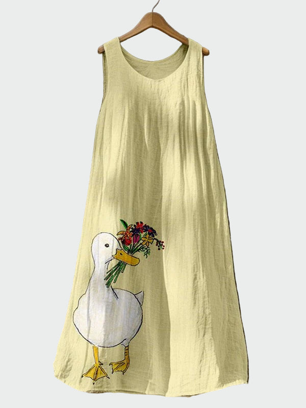 Vestido com Estampa de Pata de Pato